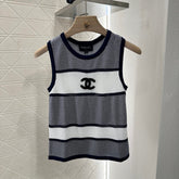Chanel 25 Tank Top Black White Patchwork Knitted Crewneck